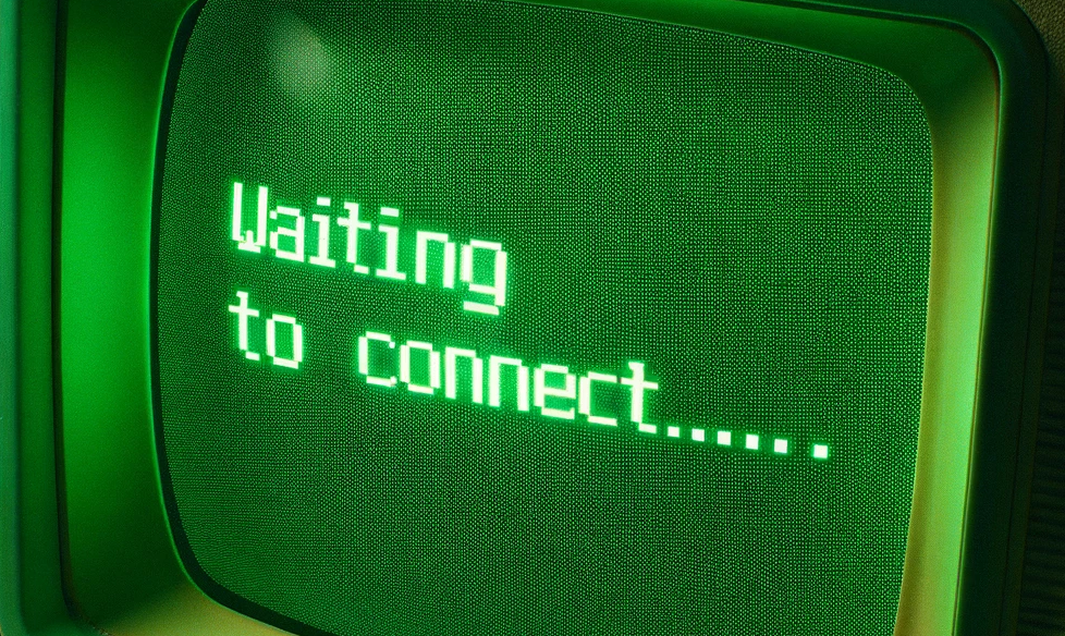 Green screen terminal with the words, "Waiting to connect..."